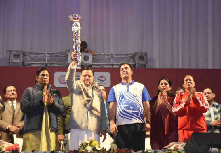 राष्ट्रीय खेल के शुभंकर, एंथम और लोगो की भव्य लॉन्चिंग स्पोर्ट्स कॉलेज के आइस स्केटिंग ऑडिटोरियम में हुआ कार्यक्रम